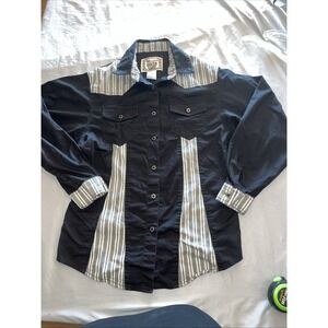 vintage wrangler silverlake womens lrg western shirt black and white Long Sleeve